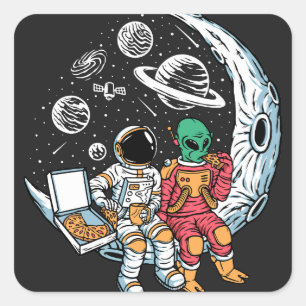 BestVrienden Alien en Astronaut Vierkante Sticker