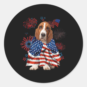Bet Hound Dog Amerikaanse vlag 4 juli Dog Lo Ronde Sticker