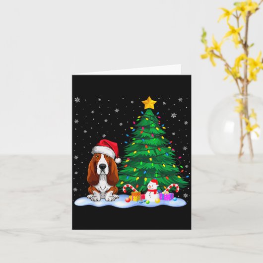 Bet Hound Dog Xmas Tree Lights Reindeer Hat Christ Kaart (Gele Bloem)