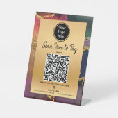 Betaal hier QR Code Logo Gold Paarse Navy Agaat Reclamebord Met Voetstuk (Voorkant)