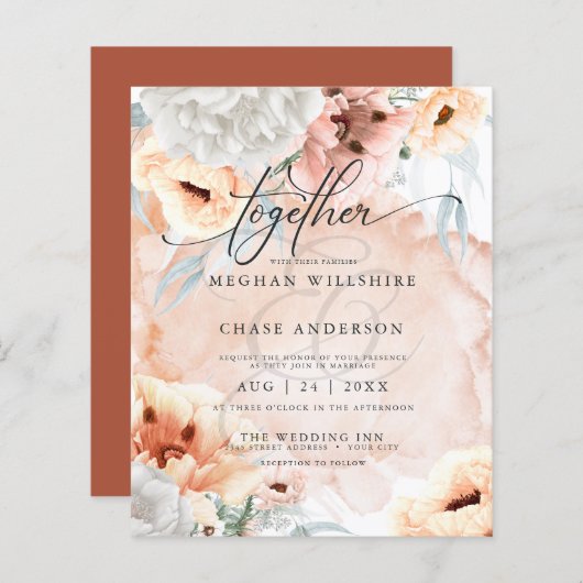 Betaalbare koraalbloemen Weddenschap (Voorkant / Achterkant)