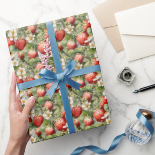 betegeld patroon van de schattige waterverf aardbe cadeaupapier