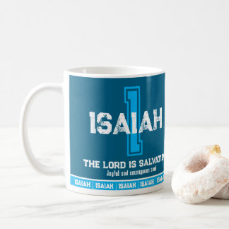 Betekenis naam Isaiah sportmonogram blauw Koffiemok