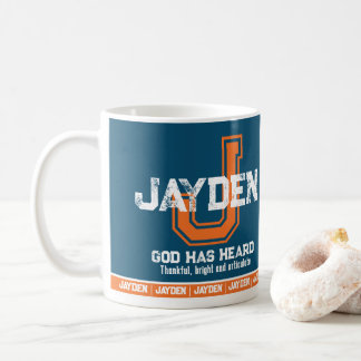 Betekenis van de naam Jayden sportmonogram oranje Koffiemok