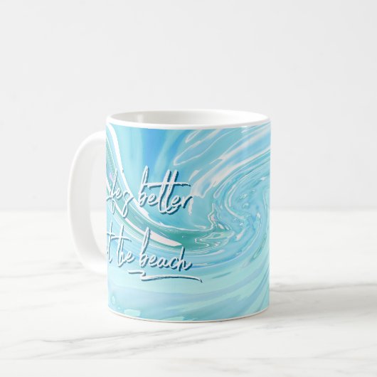 Beter bij de Beach Blue Abstract Quote Koffiemok (Voorkant links)