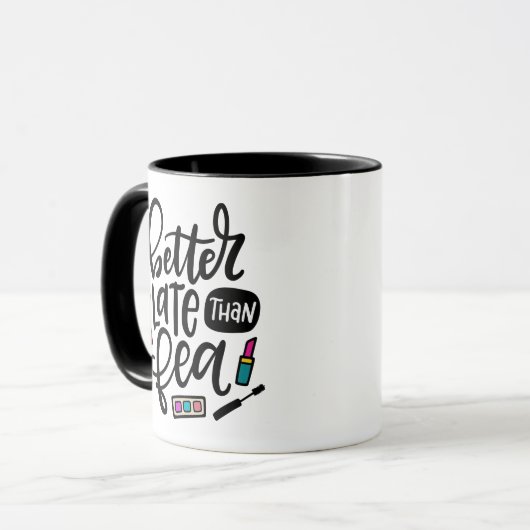 Beter laat dan fea, spanglish hand met letters mok (Voorkant links)