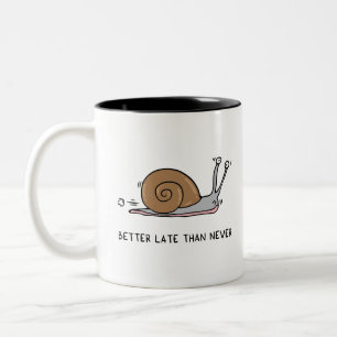 Beter laat dan nooit tweekleurige koffiemok