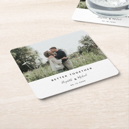 Beter samen Foto modern Elegant Eenvoudig script Vierkante Kartonnen Onderzetter (Schuin)