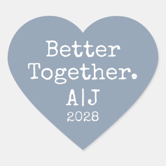 Beter Samen Monogram Jaar Stof Blauw Bruiloft Hart Sticker (Voorkant)