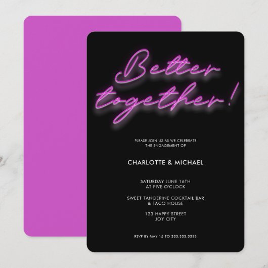 Beter samen Neon Pink Verloving Invitation Kaart (Voorkant / Achterkant)