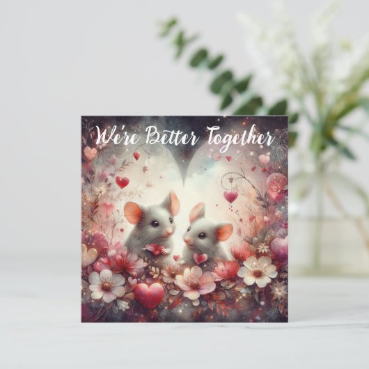 Beter samen Red Hearts Schattige Mice Valentijn Feestdagenkaart (Staand voorkant)