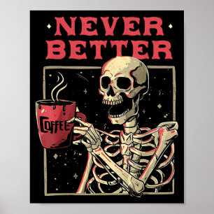 Beter skelet drinkt koffie grappige schedel poster