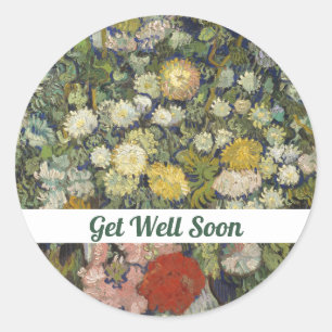 Beter Worden Bloemen Vintage Van Gogh Schilderij Ronde Sticker