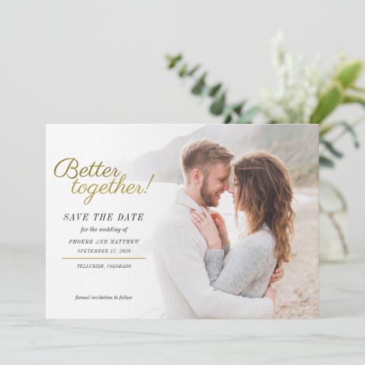 Betere gezamenlijke foto-bruiloft bespaart de datu save the date (Staand voorkant)