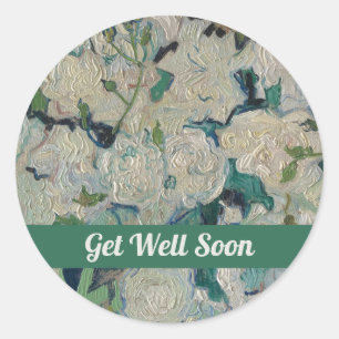 Beterschap Bloemige Witte Rozen Vintage Schilderij Ronde Sticker
