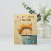 Beterschap Maatwerk Zonnige Zonnebloem Kat Slaapje Briefkaart (Staand voorkant)