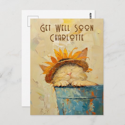 Beterschap Maatwerk Zonnige Zonnebloem Kat Slaapje Briefkaart (Voorkant / Achterkant)