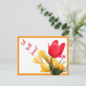 Beterschap mooie rode tulp gele krokus plezier briefkaart (Staand voorkant)