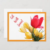 Beterschap mooie rode tulp gele krokus plezier briefkaart (Voorkant / Achterkant)