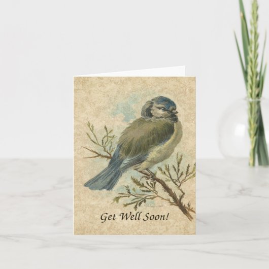Beterschap, Vintage Bluetit Bird Kaart (Voorkant)
