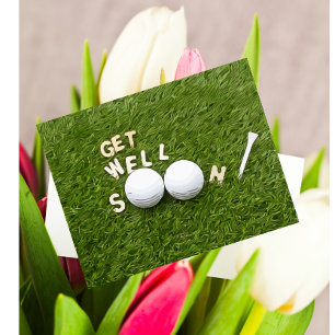 Beterschap voor golfer met golfbal en tee briefkaart