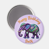 BETH ~ Magnet d'éléphant pourpre personnalisé (Recto/Verso)