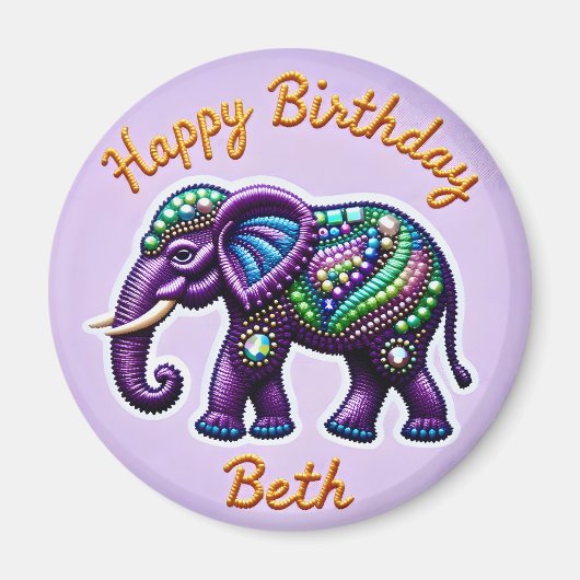 BETH ~ Magnet d'éléphant pourpre personnalisé (Devant)