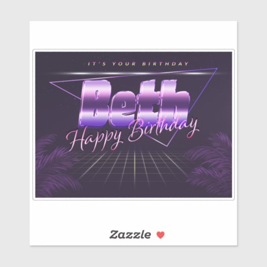 Beth Nom Prénom lila retro Sticker (Feuille)