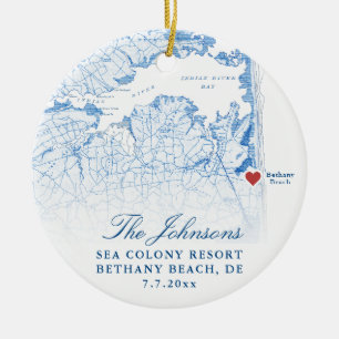 Bethany Beach DE Kaart Marine Trouwfoto Kerstmis Keramisch Ornament
