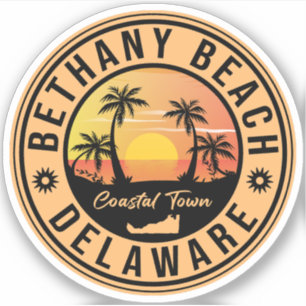 Bethany Beach Delaware Palm Trees Retro Sunset 80' Sticker