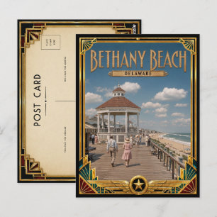Bethany Beach Delaware Vintage Art Deco Gouden Tij Briefkaart