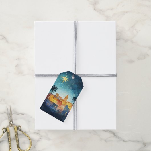 Bethlehem onder de kerstster cadeaulabel (Met Touw)