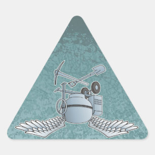 Betonmixer blauw-grijs driehoek sticker