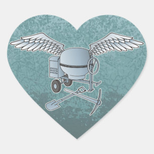 Betonmixer blauw-grijs hart sticker