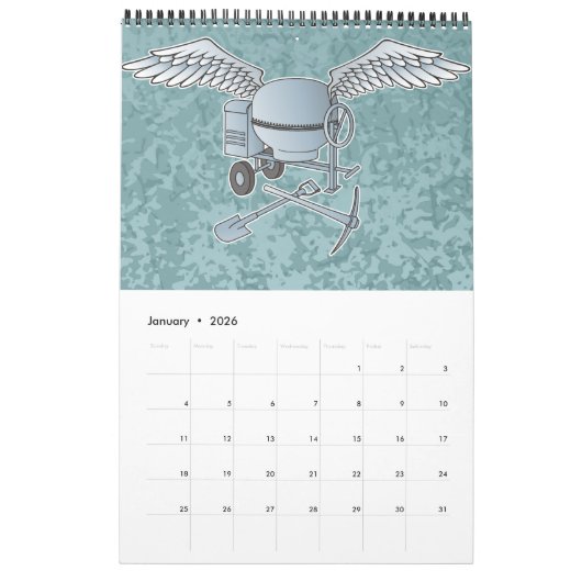 Betonmixer blauw-grijs kalender (Jan 2026)