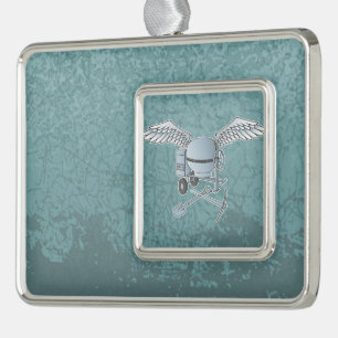 Betonmixer blauw-grijs verzilverd kader ornament