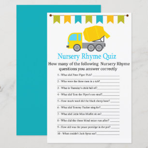 Betonmixer Nursery Rhyme Quiz baby shower game