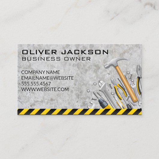 Betonnen achtergrond | Handgereedschap Visitekaartje (Voorkant)
