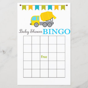 Betonnen mixer baby shower bingo kaart