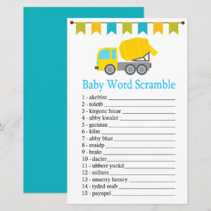 Betonnen mixer Baby word scramble game