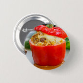 Betonnen paprika's met vleessaus en kaas ronde button 5,7 cm (Voorkant /achterkant)