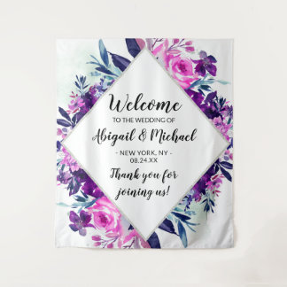 Betoverd Bloemig Paars Trouw Welkom Bord Wandkleed