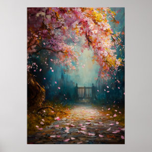 Betoverd Bloesempad - Mystiek Bloemenlandschap Poster