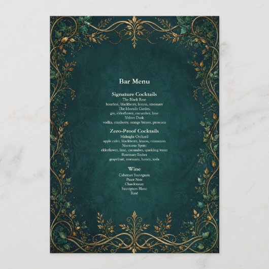 Betoverd Bos Bruiloft Diner Bar Menu (Voorkant)
