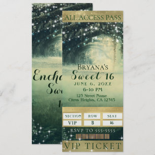 Betoverd bos groene blauwe lichten Sweet 16 ticket Kaart