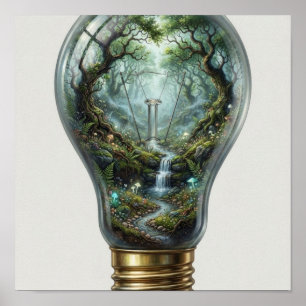 Betoverd bos in een gloeilamp – Magische Nat Poster