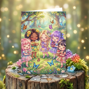 Betoverd bos meisje verjaardagsfeestje Kleur me Kaart