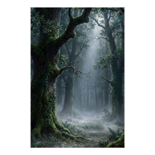 Betoverd Bos Nevelig Boslandschap Fantasie Poste Perfect Poster