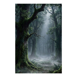 Betoverd Bos | Nevelig Boslandschap Fantasie Poste Perfect Poster