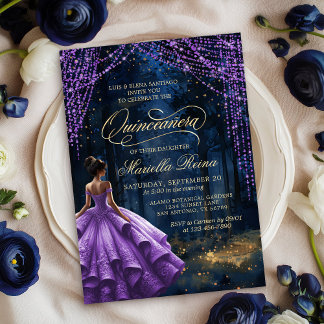 Betoverd bos Paarse lavendel Quinceañera Kaart